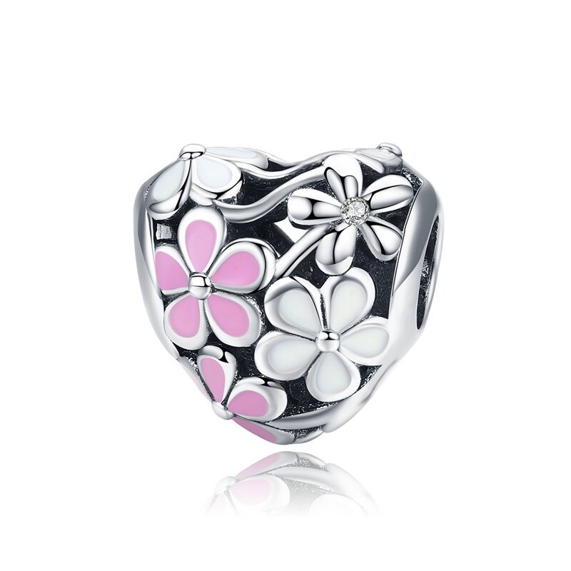 BISAER 925 Sterling Argento di Cristallo Del Fiore della Rosa Del Fiore Del Tulipano Pendenti E Ciondoli Fiore di Magnolia Cerise Perline misura I Braccialetti Gioielli FAI DA TE Che Fanno: ECC761