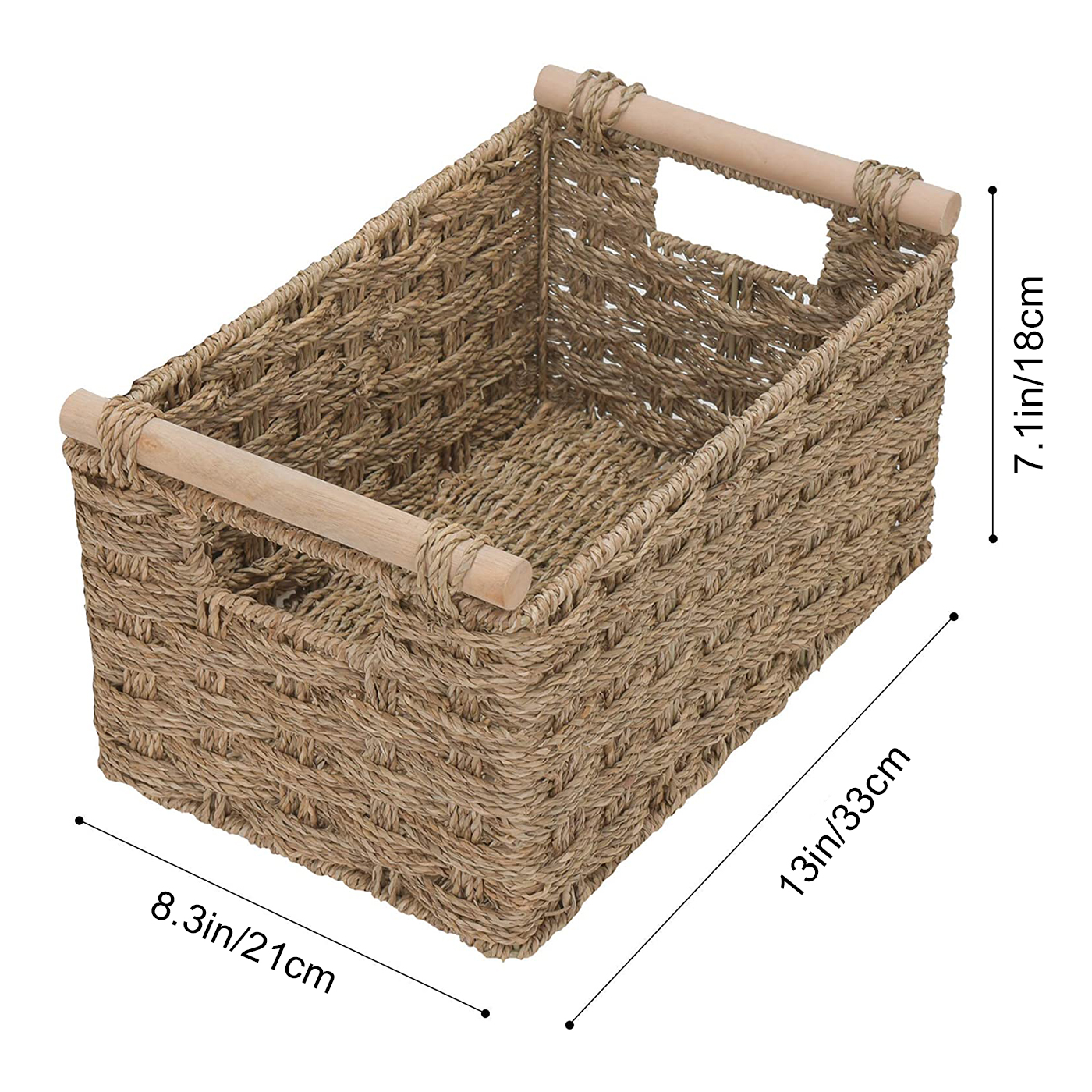 Bathroom Accessories Organizer Storage Baskets Water Hyacinth Cosmetic Makeup Wicker Wooden Handles Hand-Woven Kitchen Organizer: SeaGrass Wood