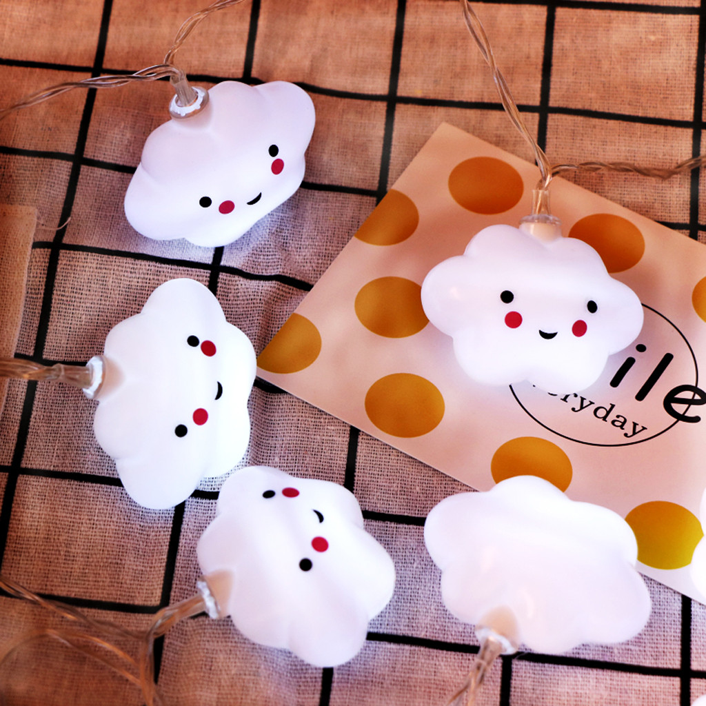 Guirnalda de luces Led de hadas para niños, lámpara de luz nocturna con batería de 10/20Leds, bonita nube sonriente, para decoración de la habitación del hogar: Blanco / 1.5m 10leds / battery