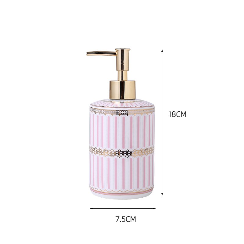 Luxury Blue Gold Ceramic Bathroom Five-piece Bathroom Supplies Soap Dispenser Brushing Mouth Cup Soap Dish Tray Toiletry Set: pink lotion bottle