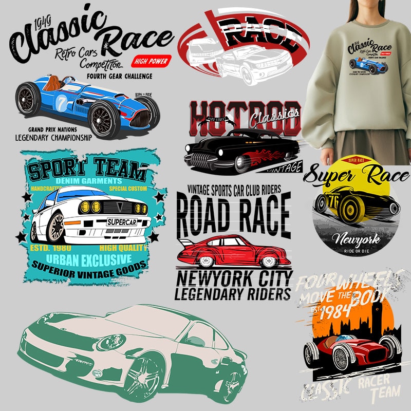 Auto Racing Klebstoff patches Brief Aufkleber Wärme Transfer PVC Patch Applique auf Kleidung Patches für Kinder Kleidung Jacke