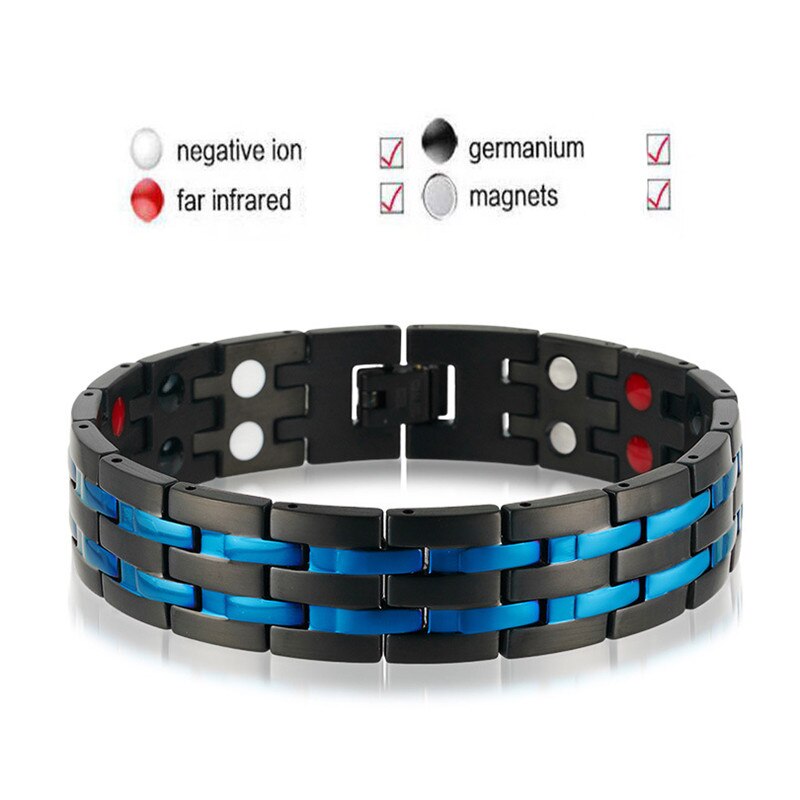 Nhgbft Blauw Dubbele Rij Gezondheidszorg Germanium Magnetische Armband Heren Rvs Power Therapie Armbanden