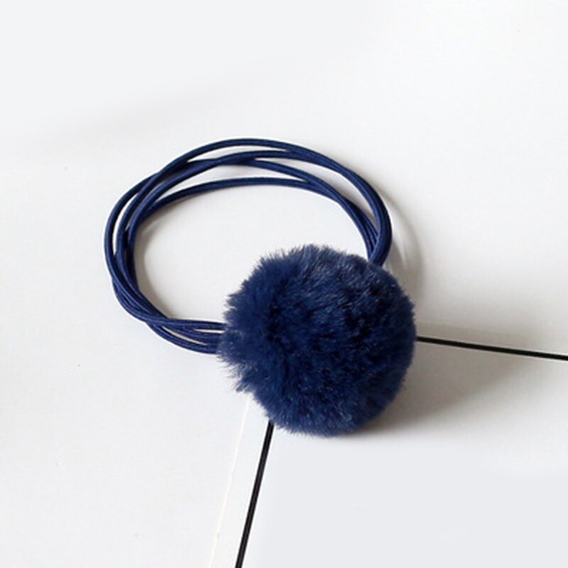 Babymeisjes schattige pompon elastiekjes haarbandjes bal roze scrunchie kinderen mooie nepbont rubberen band haaraccessoires: Marineblauw