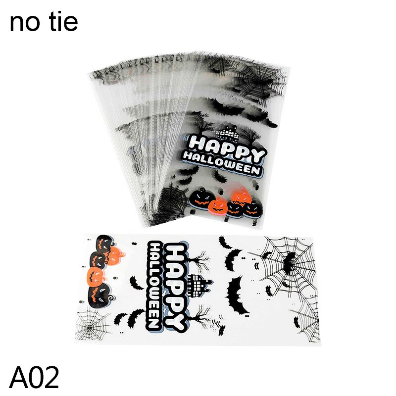50 Stks/partij Halloween Snoep Tas Happy Halloween Traktatiezakken Koekjes Snack Plastic Verpakking Zakken Duidelijk Koekje Zak Halloween Decor: A02-no ties