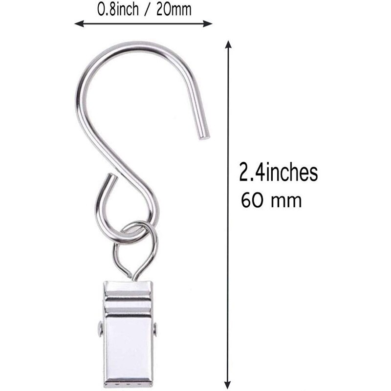 50 stuks roestvrijstalen gordijnklemmen met haken voor het ophangen van klemhangers, dakgoothaken voor feestverlichting, buitendraadhouder