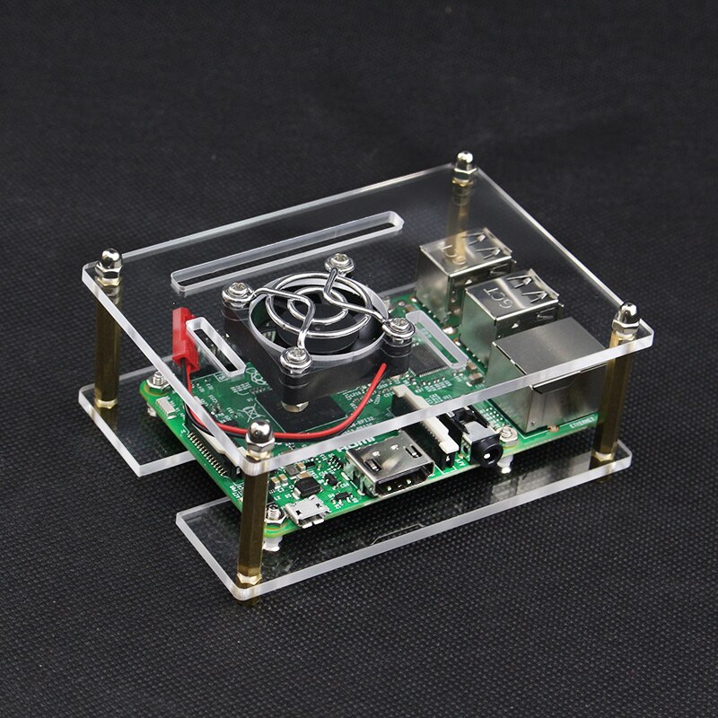 S ROBOT For Raspberry Pi 3/3B+/4 Case Transparent Box Shell Clear Enclosure with Cooling Fan Metal Cover RPI103
