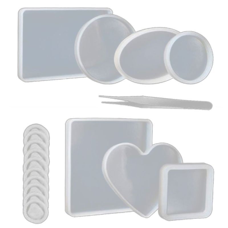 18 sztuk podstawka forma silikonowa robić żywicy okrągły kwadrat prostokąt serce owalne formy zestaw 54DC