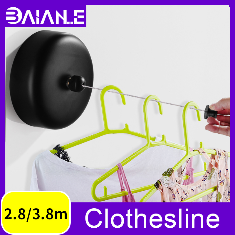 Retractable Clothesline Outdoor Laundry Hanger Clothesline Dryer Organizer Stainless Steel Clothes Drying Rack Rope Wall Mounted