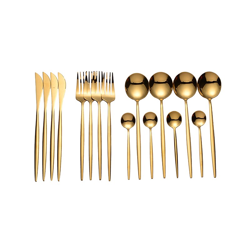 Lingeafey gouden bestek servies lepelset 16 stuks vork lepel messenset roestvrij staal keuken serviesset voor bruiloften: Goud 16 stuks
