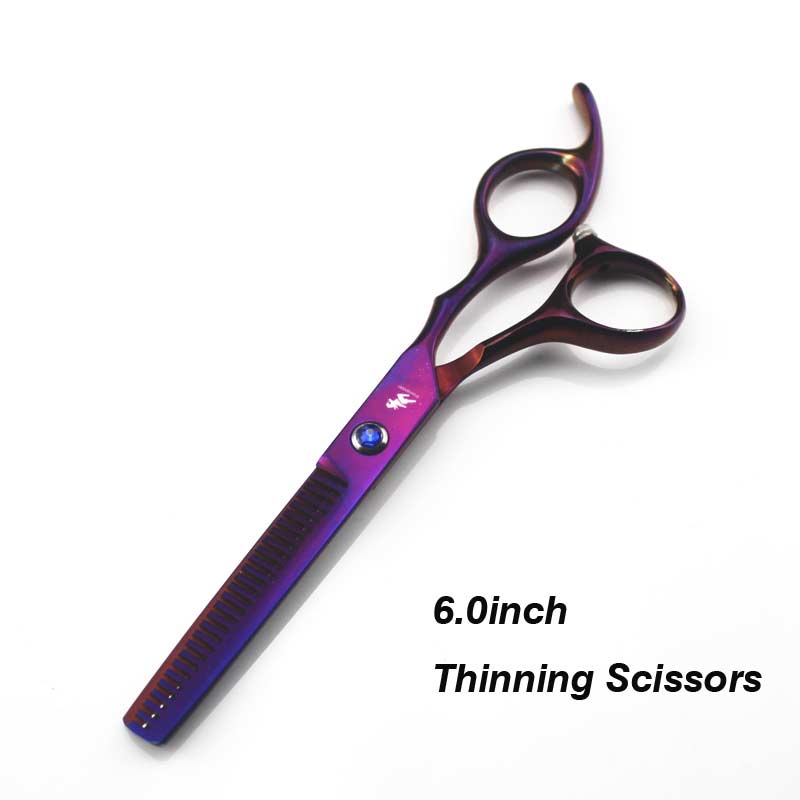 6.0 scissors dog pet grooming polishing tool animal hair Double tail curved scissors Cutting Scissors Thinning: Purple Thinning