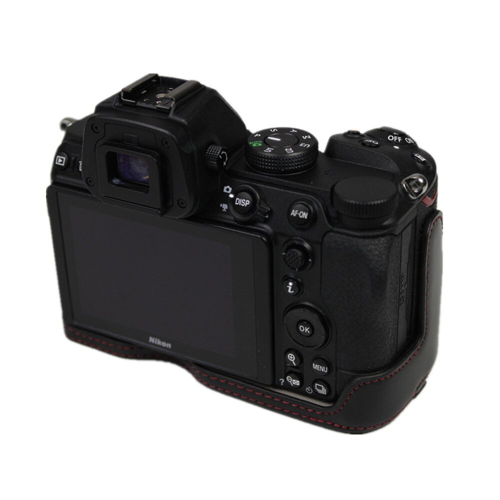 Kamera taske taske pu læder halv krop sæt cover til nikon  z5 z6 z7 bund sag med batteri åbning sort / brun / kaffe