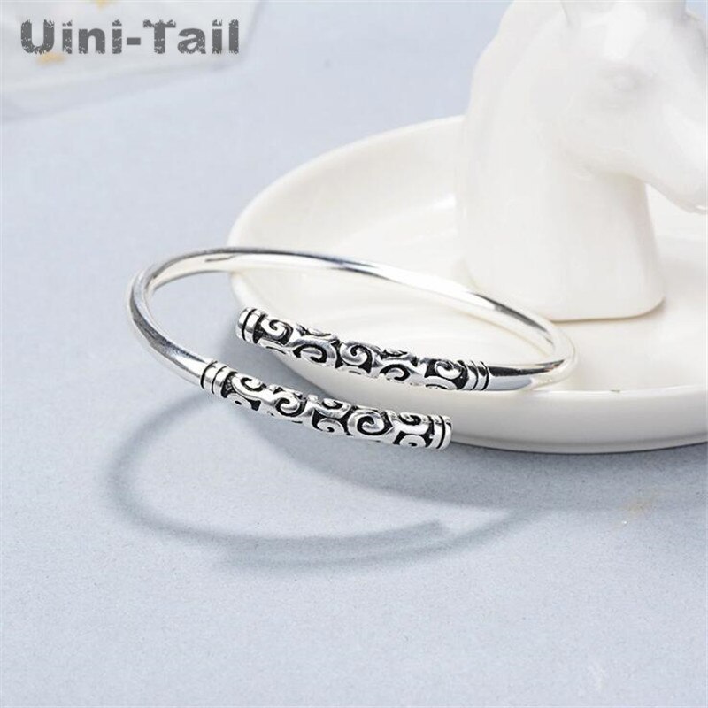 Uini-Tail 925 sterling silver wishful gold hoop stick couple bracelet men and women opening adjustable retro silver