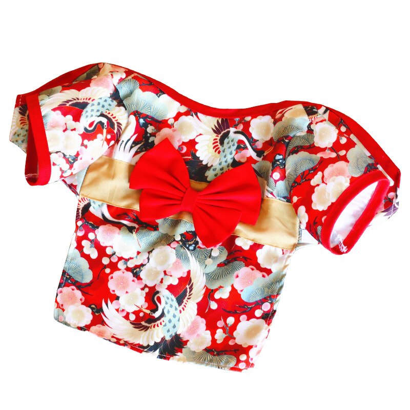 Kimono pour animaux de compagnie chien chat Costume de Style japonais: Rouge / L