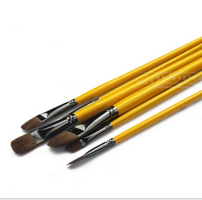 6pcs/set Different Shape Wolf's fur Paint Brush Set Wooden Handle Gouache Watercolor Oil Painting brush Set Acrylics Art AHB023