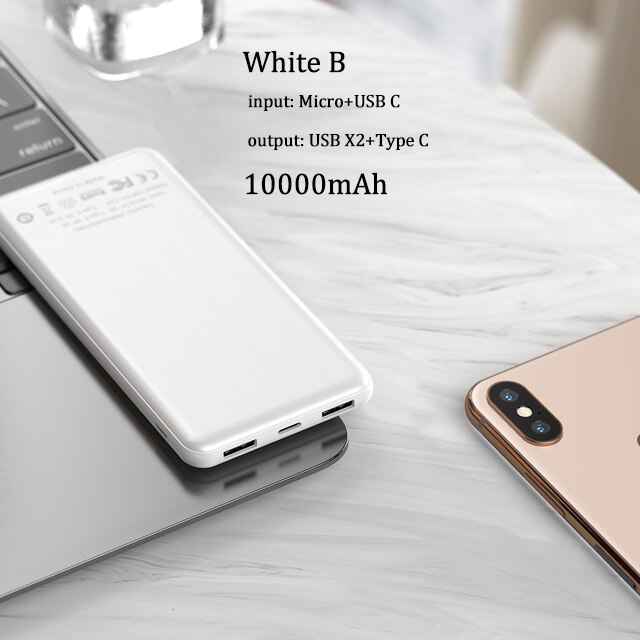 ROCK Schlank Power Bank 10000 mAh Tragbare Lade Ultra dünne Power externe batterie backup pack für iPhone poverbank 10000mah: White B