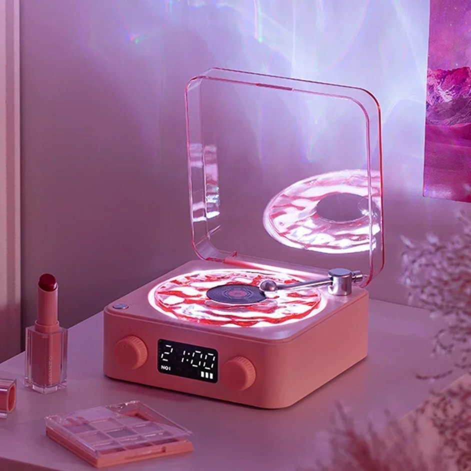 Boxă bluetooth cu player de vinil waves și zgomot alb, platan retro, ajutor pentru somn, difuzor în formă de vitrola cu lumină rgb