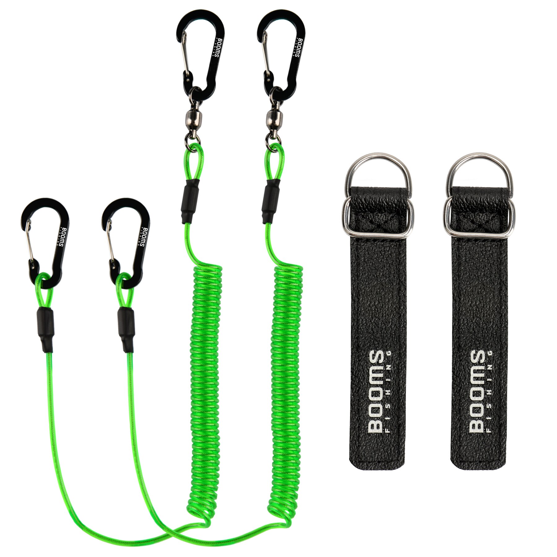 Booms Fishing T02RB1 Fishing Rod Tether Boat Kayak Paddle 2M Heavy Duty Elasticity Lanyard for Fishing Tools Rods Strap 4pcs/Set: green