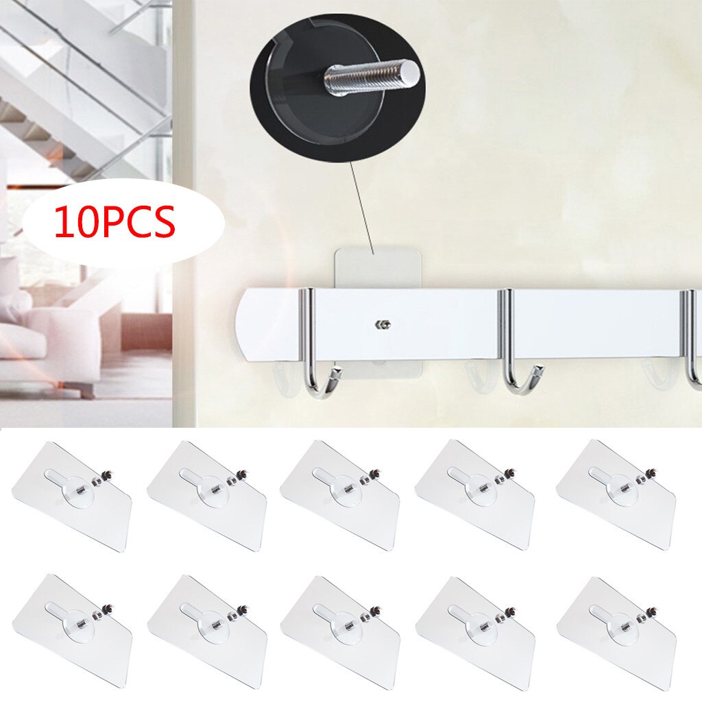 10pcs/lot Pvc Wall-mounted Nails Practical Transparent Strong Adhesive Screw Wall Nail Wall Poster Non-trace Stick Wall Hook#YL5