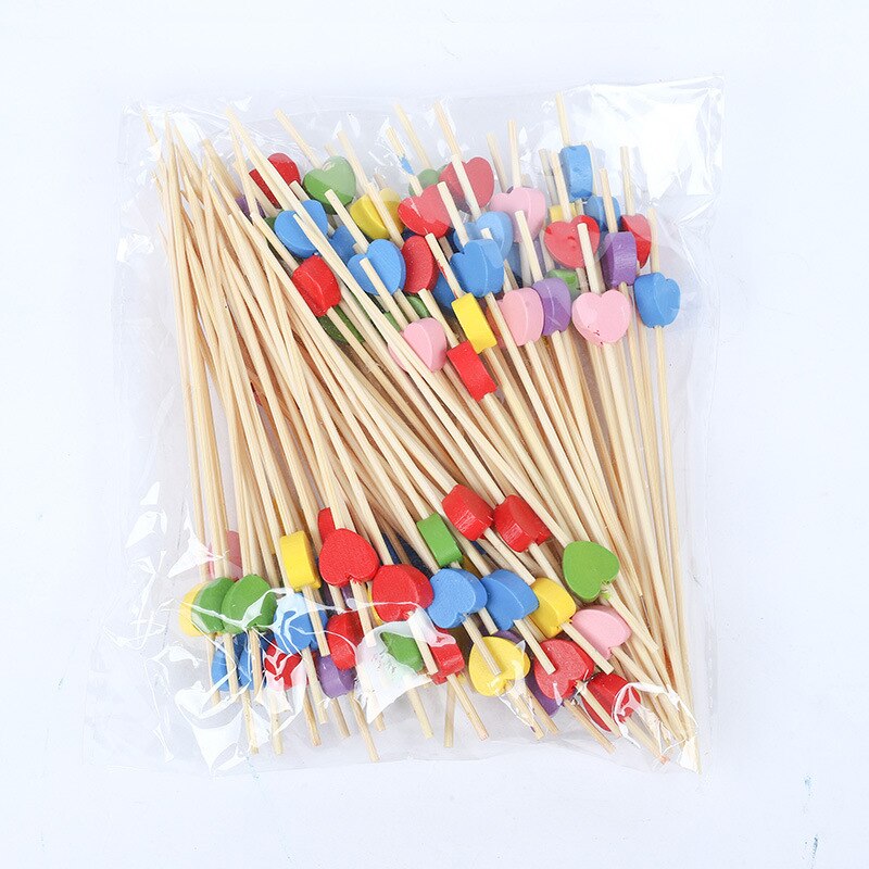 100 Pcs 12mm Love Fruit Sticks Disposable Platter Sushi Cocktail Snack Bamboo Sticks: 100pcs mix