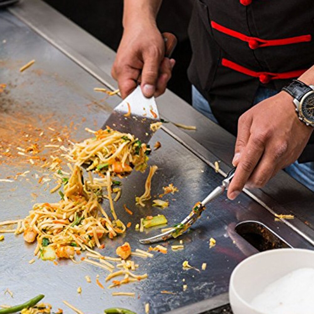 Acero inoxidable Steak pala para fritos Leaky espátula para masa de Pizza Peel Spade herramienta de cocina mango de plástico, herramienta de barbacoa de cocina, no pegajoso