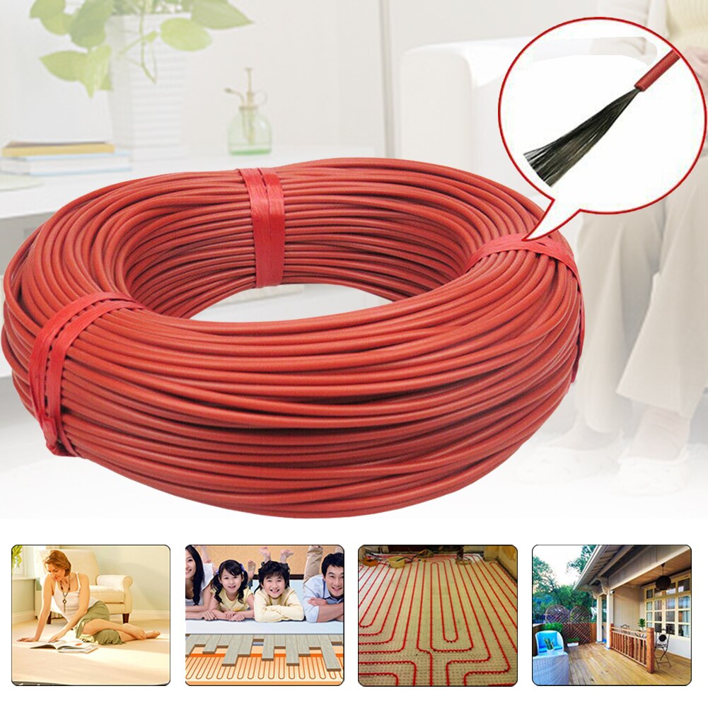 100m Electric Blanket Floor Warm Heating Cable Infrared Insulated Multipurpose Durable Greenhouse Home Farm Red 12K Carbon Fiber