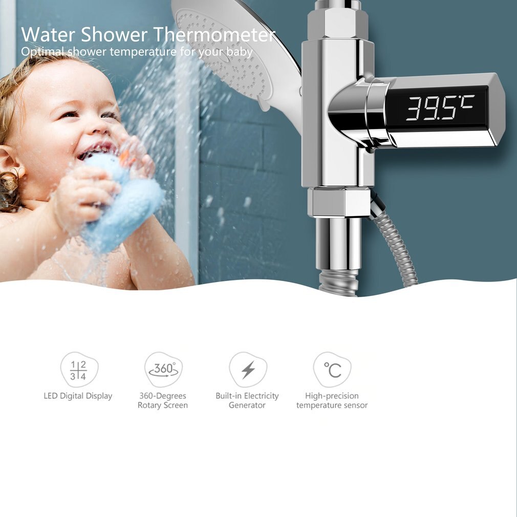Led Display Celsius Water Temperature Meter Plastic 360 Degrees Rotation Electricity Shower Thermometer