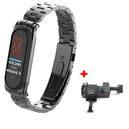 YUEDAER mi Band 4 correa de Metal para Xiaomi mi Band 4 correa de acero inoxidable mi Band 4 correas de muñeca mi lanese Loop mi Band4: Steel Black ad tool