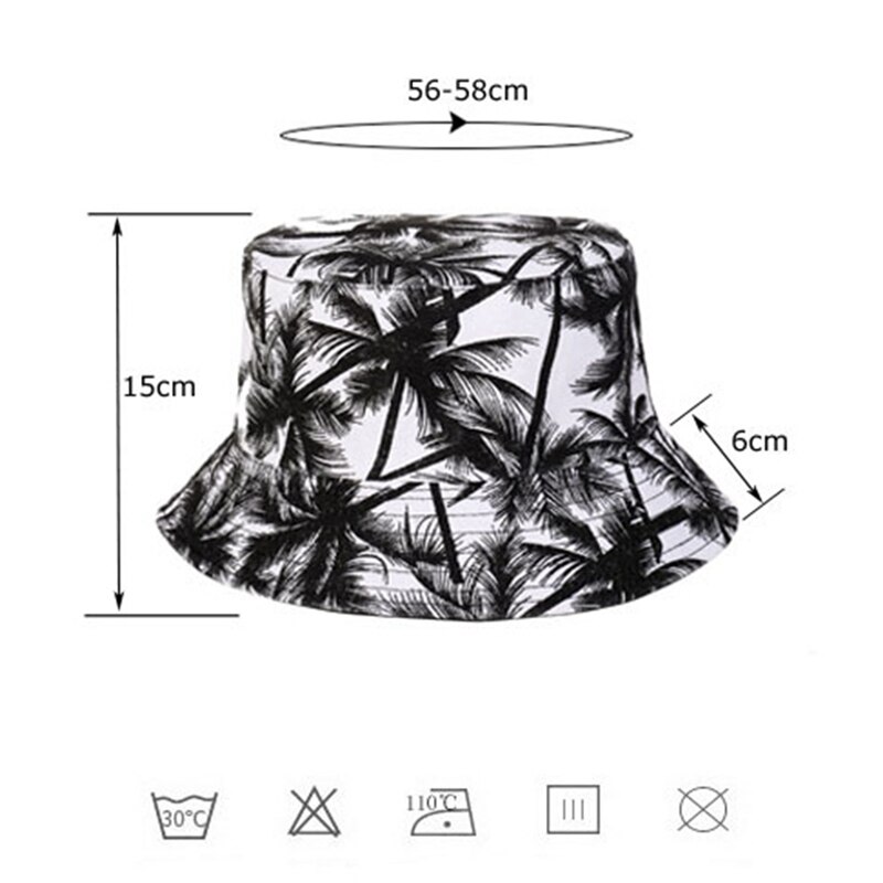 Trend unisex sommer vendbar kokosnød træ trykt strand foldbare fisker kasketter bøttehatte gorro