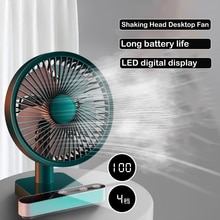 Hoofd Schudden Desktop Fan Digital Display Usb Kleine Ventilator Oplaadbare Lange Levensduur Batterij Luchtkoeler Fan Stille Cyclus Elektrische Ventilator