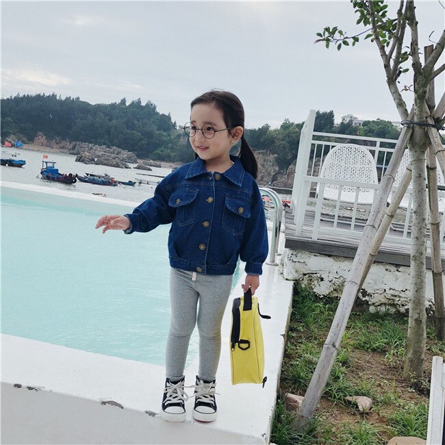 Autumn Children's Korean Lapel Deep Blue Jeans Coat winter jacket girls coat kids coats