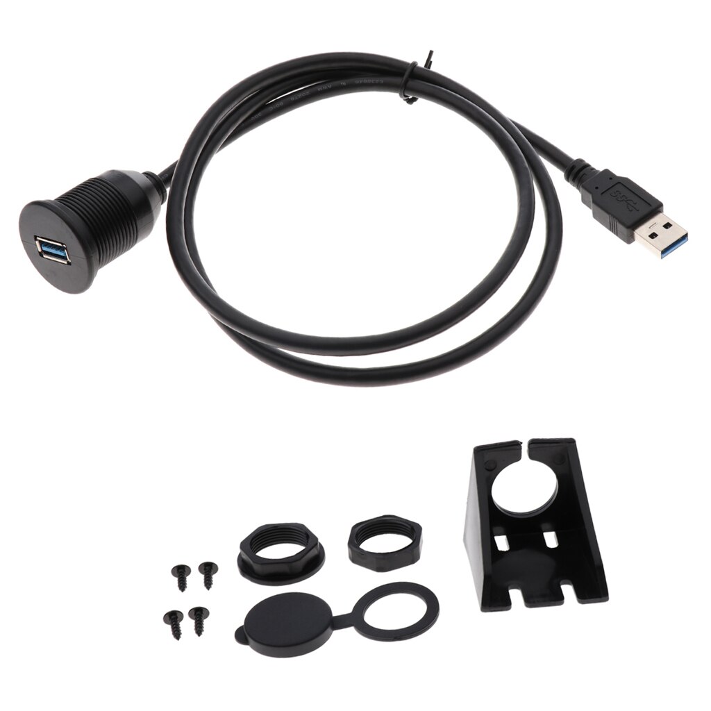 Car USB3.0 Extension Flush Mount Cable Dashboard Kit Round