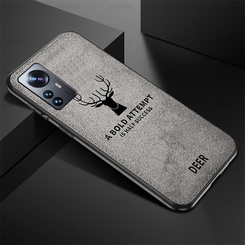 Xiomi 12 custodia 3D Deer Pattern Cloth Cover posteriore in tessuto per Xiaomi Mi 12 Xiaomi12 Pro 12X 6.28 &quot;TPU Soft Frame antiurto Coque: Mi 12 Pro / Gray