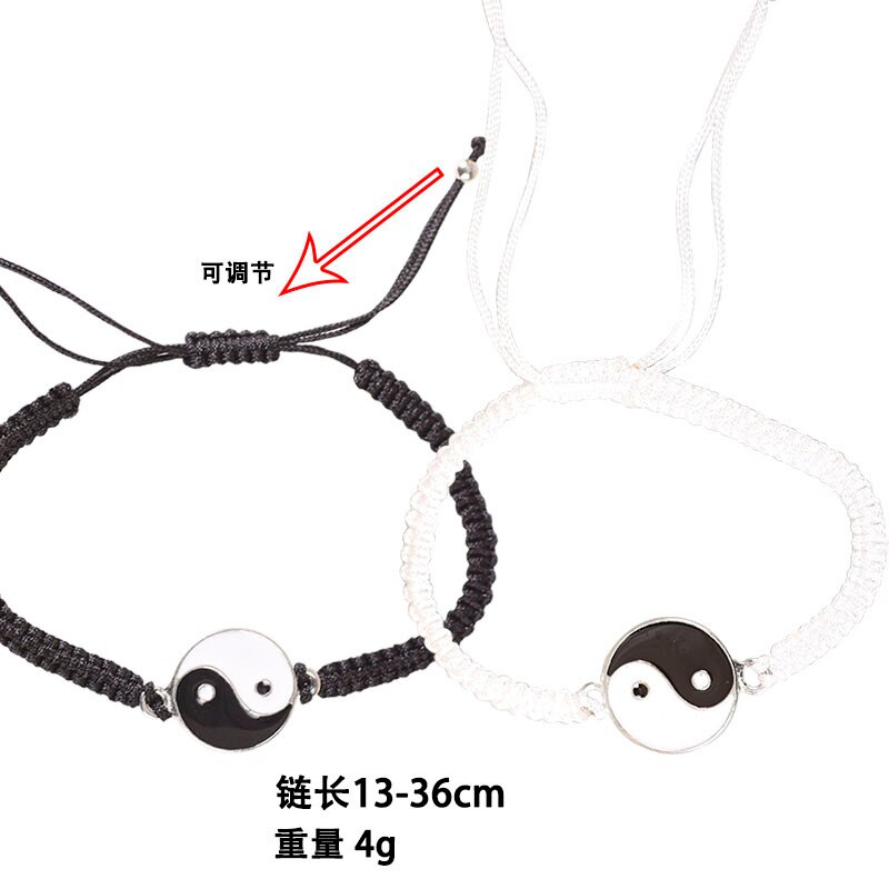 Mode Paar Armband 2 Delige Set Van Retro Zwart En Wit Gevlochten Touw Beste Vriend Hand Ketting Bff Vriendschap Sieraden