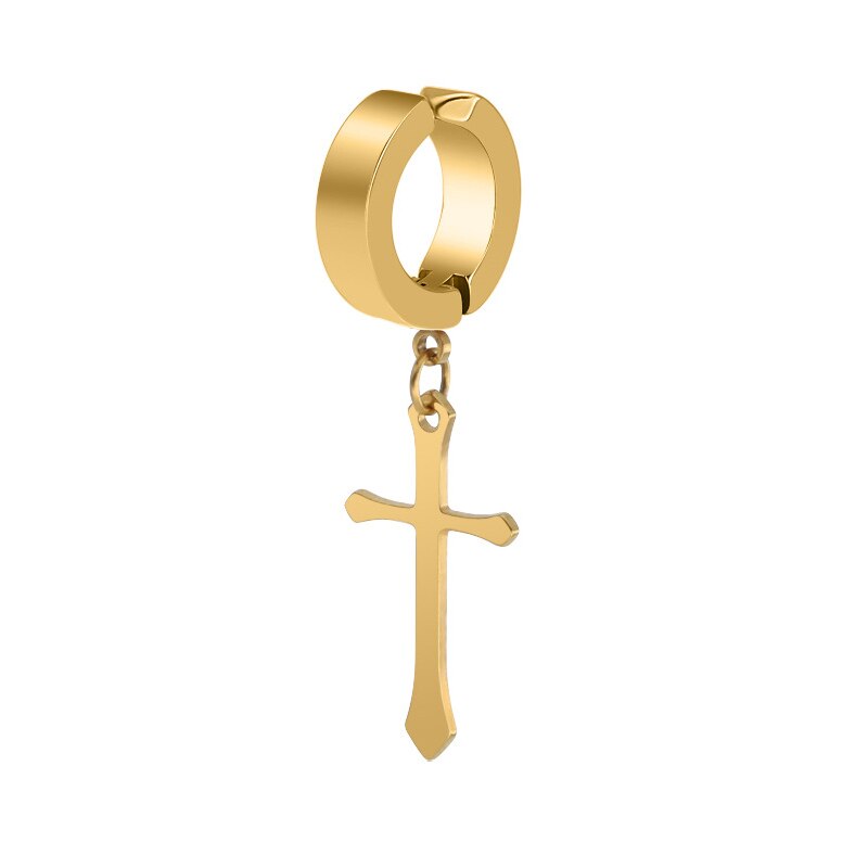 1 Pcs Rvs Clip Op Non Piercing Oorbellen Voor Vrouwen Mannen Zwarte Goud Kleur Cross Gothic Punk Rock Pendiente: style1Gold