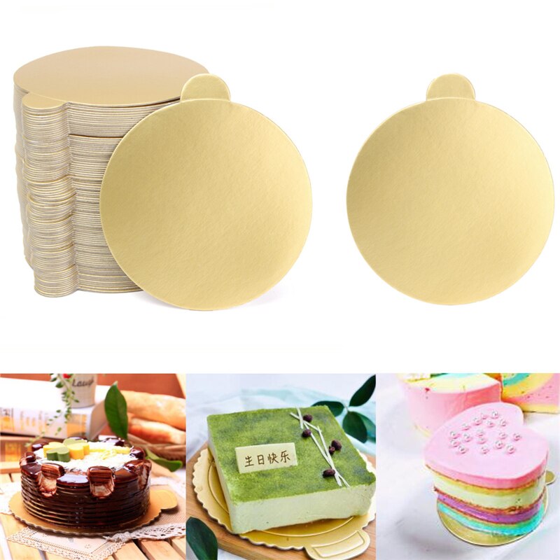 100pcs/Set Round Mousse Cake Boards Gold Paper Cupcake Dessert Displays Tray Wedding Birthday Cake Pastry Decorative Tools Kit