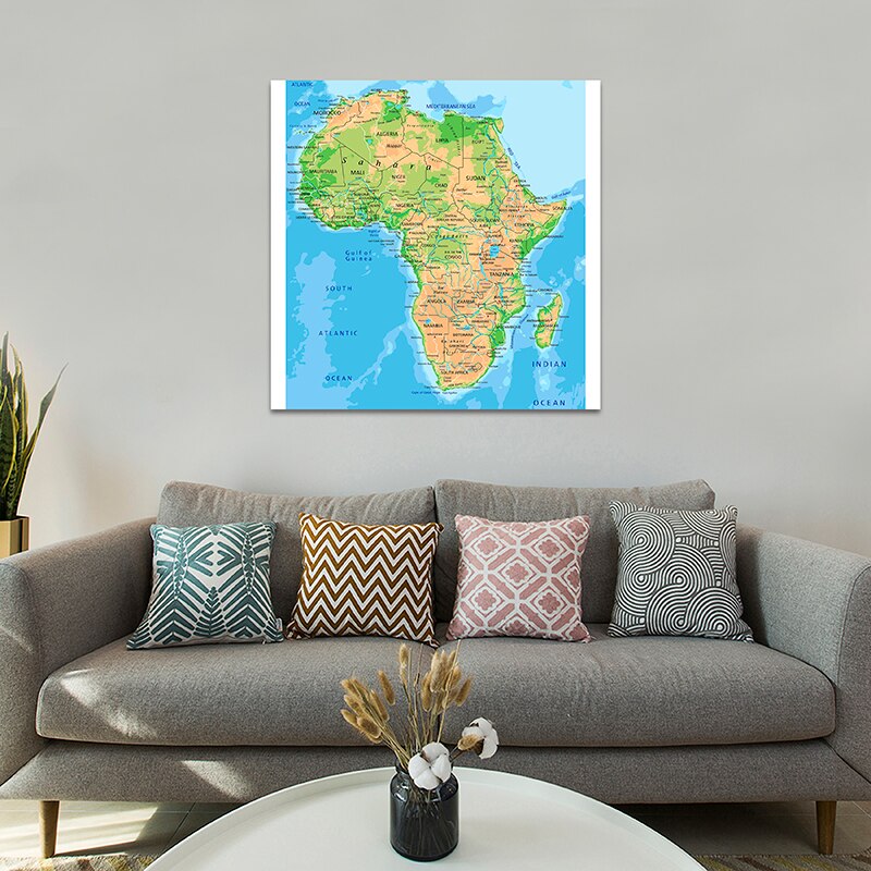 150*150cm African Topographic Map Non-woven Canvas Painting World Maps for Wall for School Supplies Home Decoration