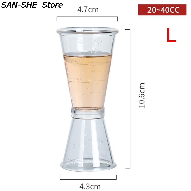 1Pcs Dubbele Clear Jigger Onskop Plastic Hars Melk Thee Koffie Mengen Oz Schaal Maatbeker Thuis Bar Geldt: L