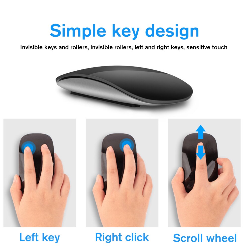 Bluetooth 5.0 Wireless Mouse Rechargeable Silent Multi Arc Touch Mice Ultra-thin Magic Mouse For Laptop Ipad Mac PC Macbook Blu