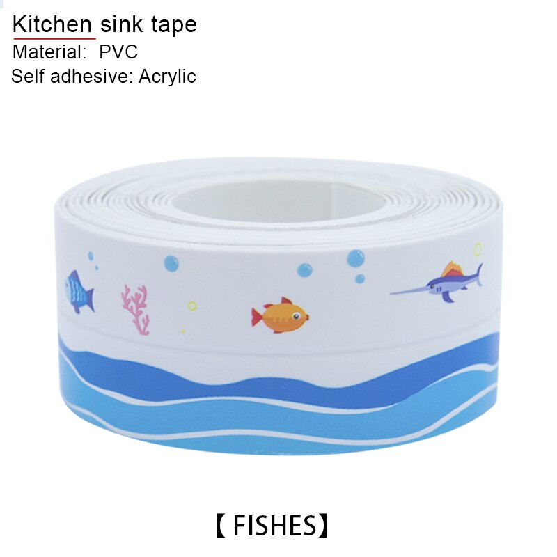 Pvc Zelfklevende Waterdichte Douche Wastafel Bad Edge Muursticker Voor Keuken Badkamer Bad Vloer Afdichting Kalefateren Strip Tape: Fishes 3.8cm
