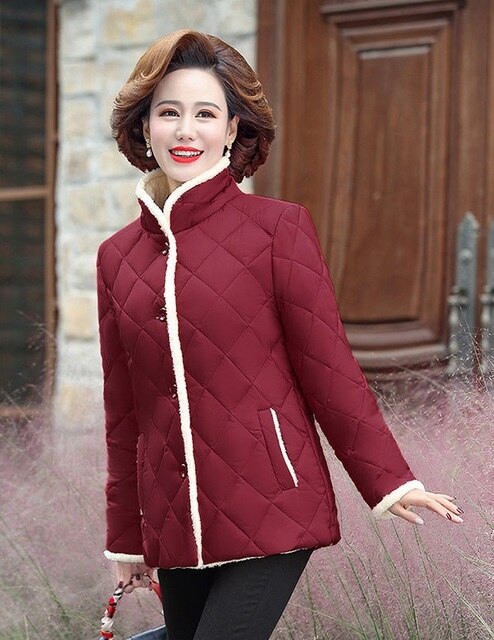 Mantel Parka Herbst Winter Neue Plus Samt Verdicken Damen Jacke Stand-hoch Kragen Große Größe verlieren frauen Halten warme Mantel: rot Wein / XXXL