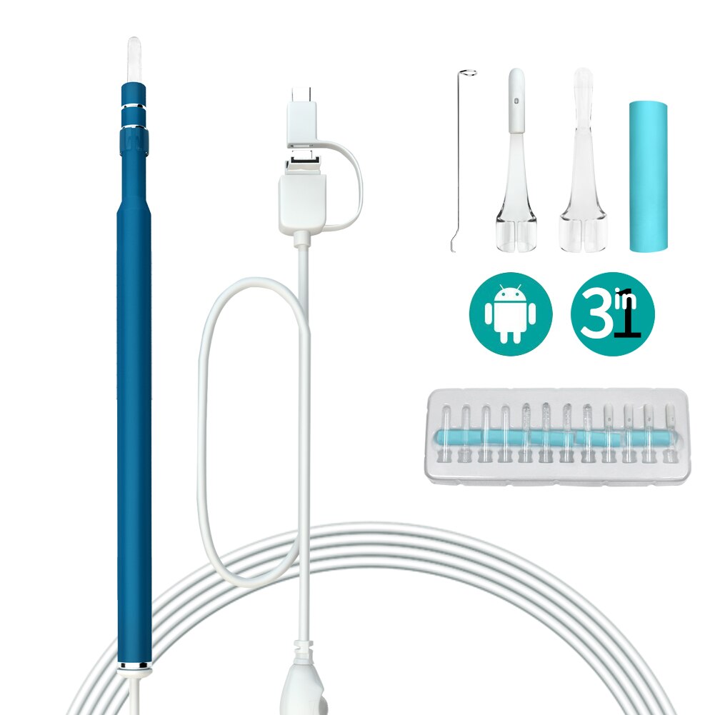 Ear Cleaning Endoscope 3 In1 USB HD Visual Ear Spoon 5.5mm Mini Camera Android PC Ear Pick Otoscope Borescope Tool Health Care: Blue / 720P