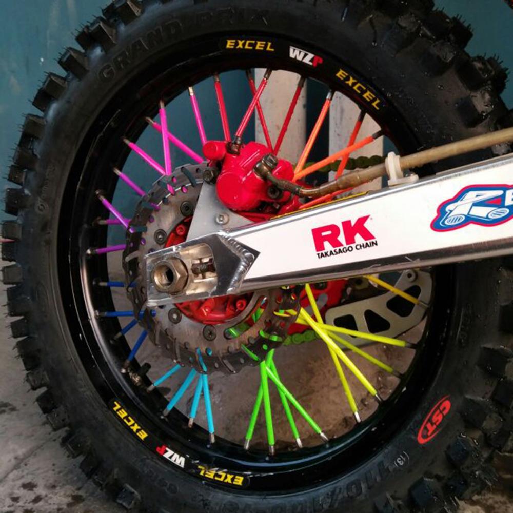 36 pièces/pack moto vélo couverture de roue coloré Motocross jantes peaux parle protecteur vélo garde enveloppes Kit universel décor