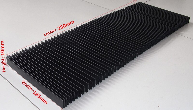 Fuelle protector de acordeón de cortina plana T7, ancho = 185m, altura = 10mm,Lmax = 250mm Lmin = aprox 49mm
