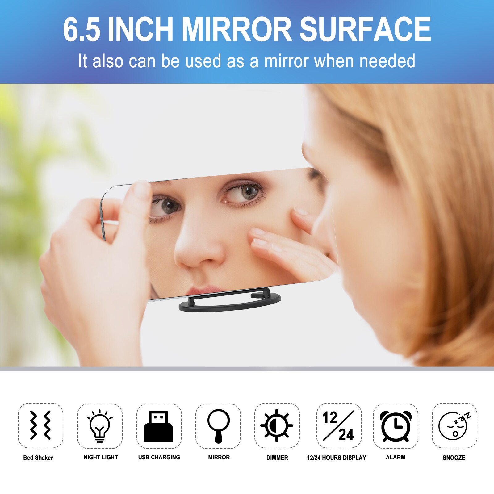 MICLOCK 2022 Digital Vibration Reminder Alarm Clock Large LED Mirror Night Light Electronic Clocks with Snooze USB Charge