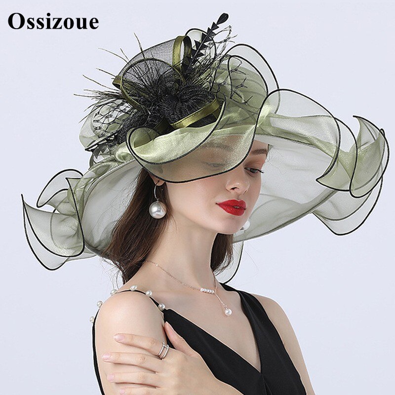 Sage Green Wedding Bridal Sun Hat Flower Bride Hats Foldable Eaves Sandy Beach Blue Summer Formal Pink Hat: Green