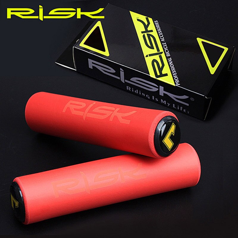 RISK-Puños de goma con topes de aluminio para bicicleta, guantes de Manillar de bicicleta de montaña suave de silicona, amortiguadora de deslizamiento, parte absorbente, , 1 par: Red