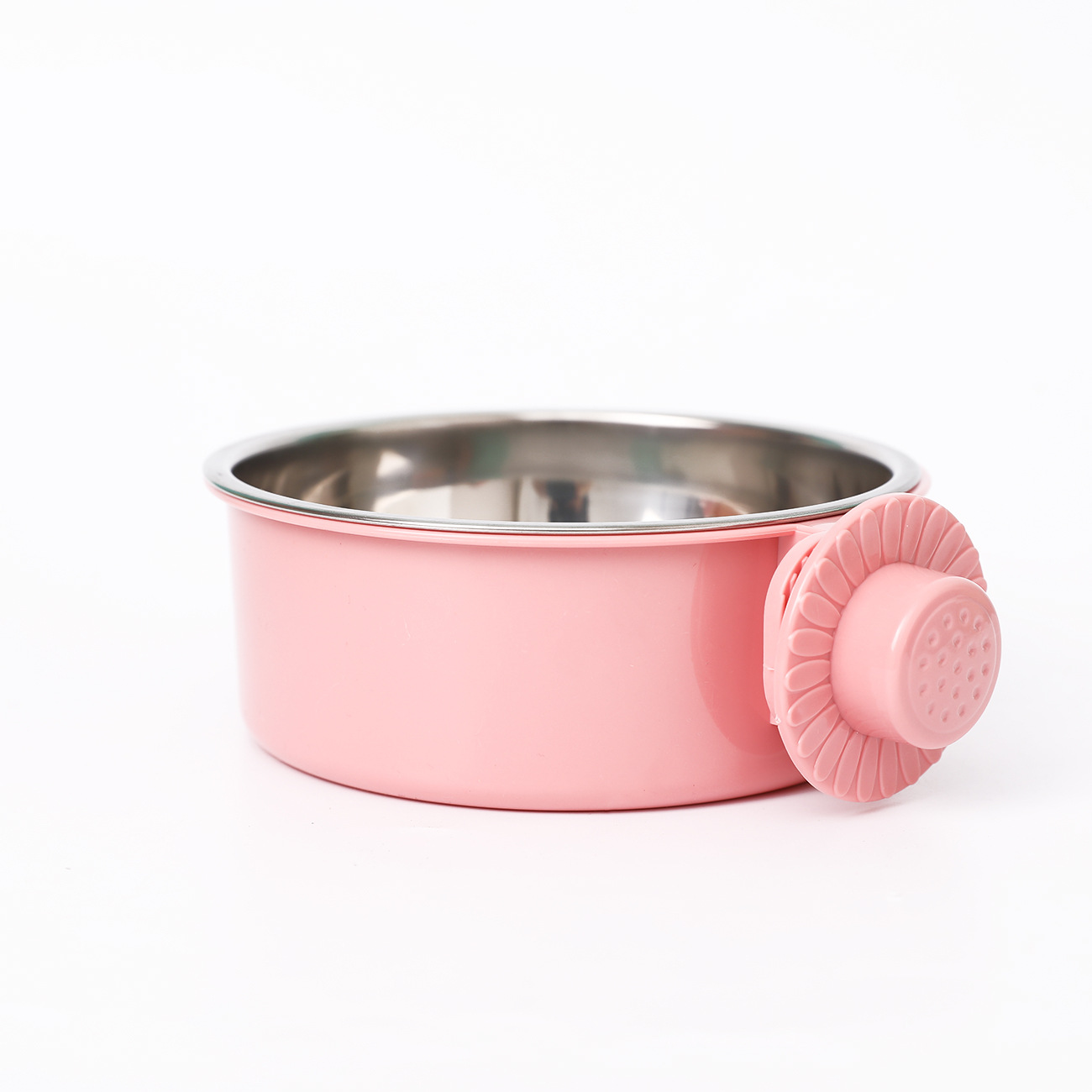 Dog colorful Bowl anti-tip Fixed Hanging Dog Bowl Dog Cage Stainless Steel Drinking Bowl Pet Bowl Pet Supplies: S / Pink