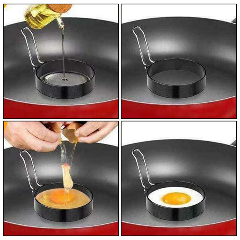 Egg Shaper Nonstick Stainless Steel Fried Egg Shaper Pancake Ring Circle Mold with Handle Round Shape Kitchen Tools Accessories