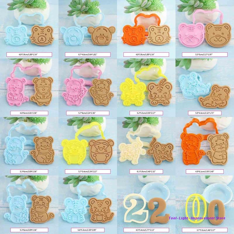 C63E-Juego de cortadores de galletas 3D, 2022, forma de tigre del zodiaco, molde para hornear, para el hogar