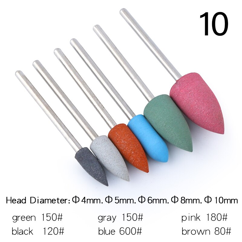 6Pcs Rubber Silicon Nail Boren Set Frezen Voor Manicure Pedicure Elektrische Polijstmachine Sterke Nagel Boormachine Gereedschap: 10